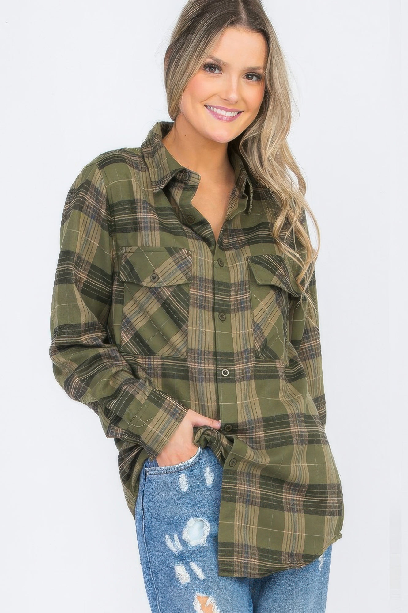 Womens Boyfriend Long Sleeve Checkered Flannel
